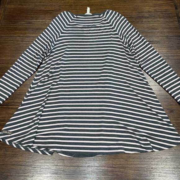 Matilda Jane Sz M Gray Pink Striped Swing Style Kettle Tee Tunic Mini Dress - Picture 4 of 8